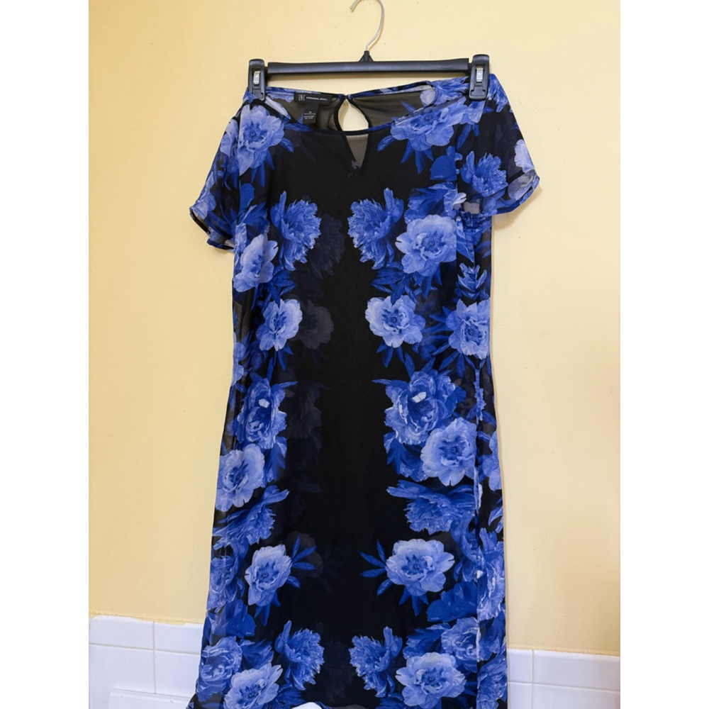 Women's INC tunic top Floral Print Black Blue Size M